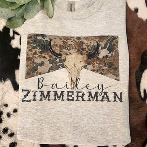 Bailey Zimmerman shirt country music popular bull skull western cow print